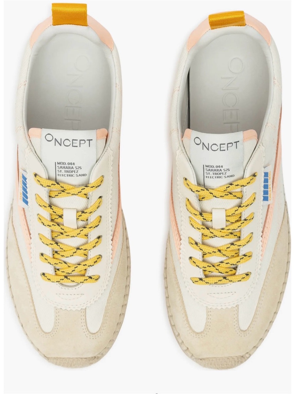 Women’s Cream & Yellow Lace-Up Sneakers with Pink Accents